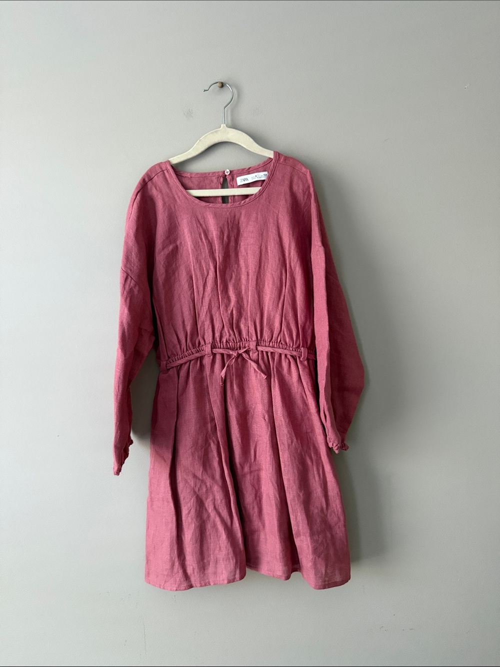 Zara Dusty Rose Long-Sleeve Drawstring Waist Dress